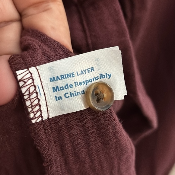 Marine Layer Colette 100% Cotton Gauzy Button Front V-Neck Puff Sleeve Blouse L - Picture 7 of 12